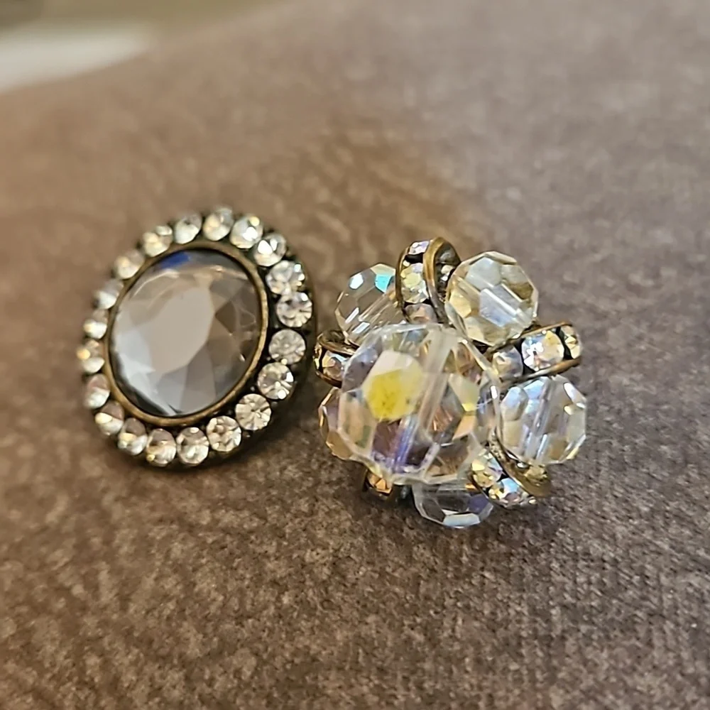 Vintage Mismatched Aurora Borealis Beaded Post Earrings
